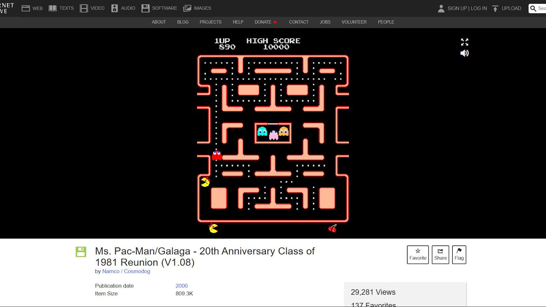 Screenshot von Internet Archive, Pacman