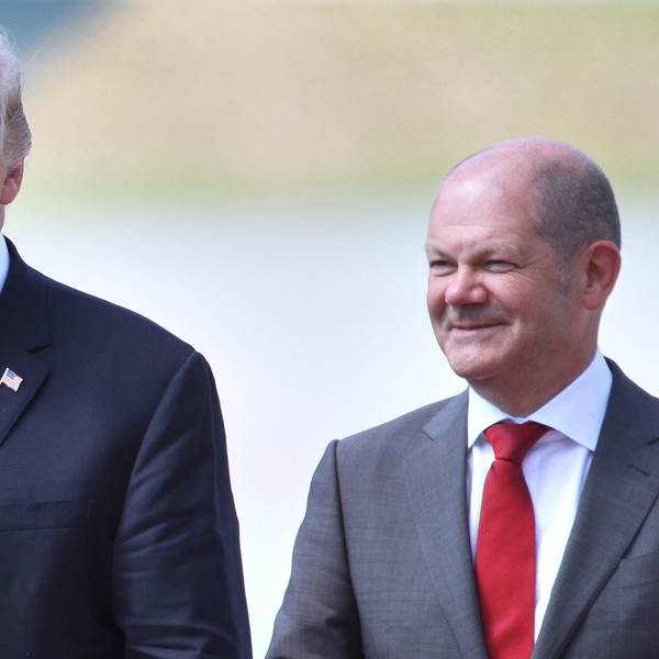 US-Präsident Donald Trump zusammen Olaf Scholz im Jahr 2017 in Hamburg. Scholz hat am Mittwoch Trumps „Führungsrolle“ betont.