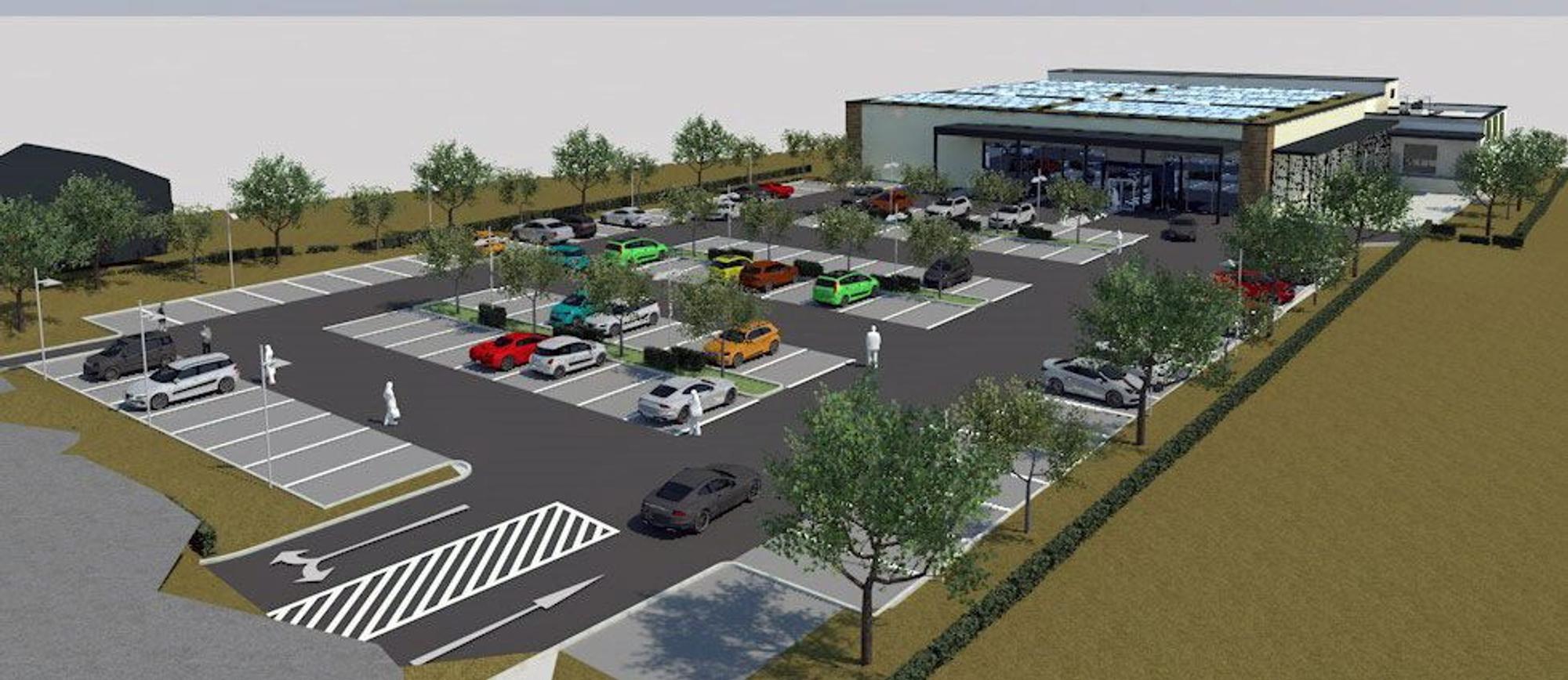 Visualisierung des Investors, wie der künftige Verbrauchermarkt am Ortseingang von Wormersdorf aussehen könnte.