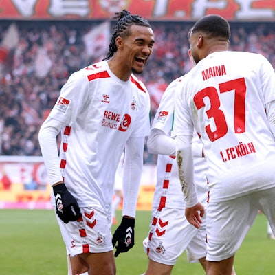 Kölner Sieggaranten: Torschütze Damion Downs (l.) mit Vorbereiter Linton Maina.