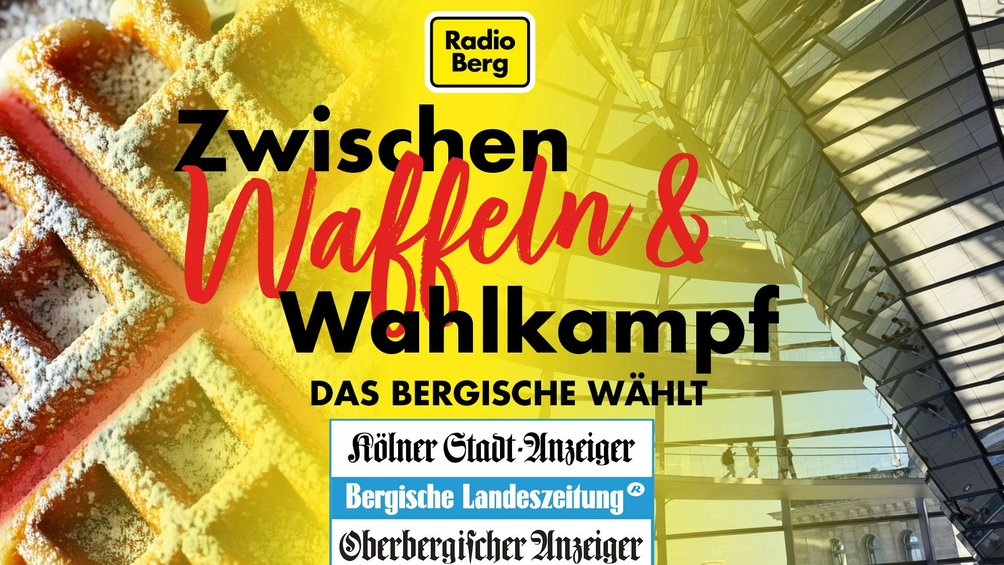 Das Foto zeigt das Podcast-Logo „Zwischen Waffeln & Wahlkampf“
