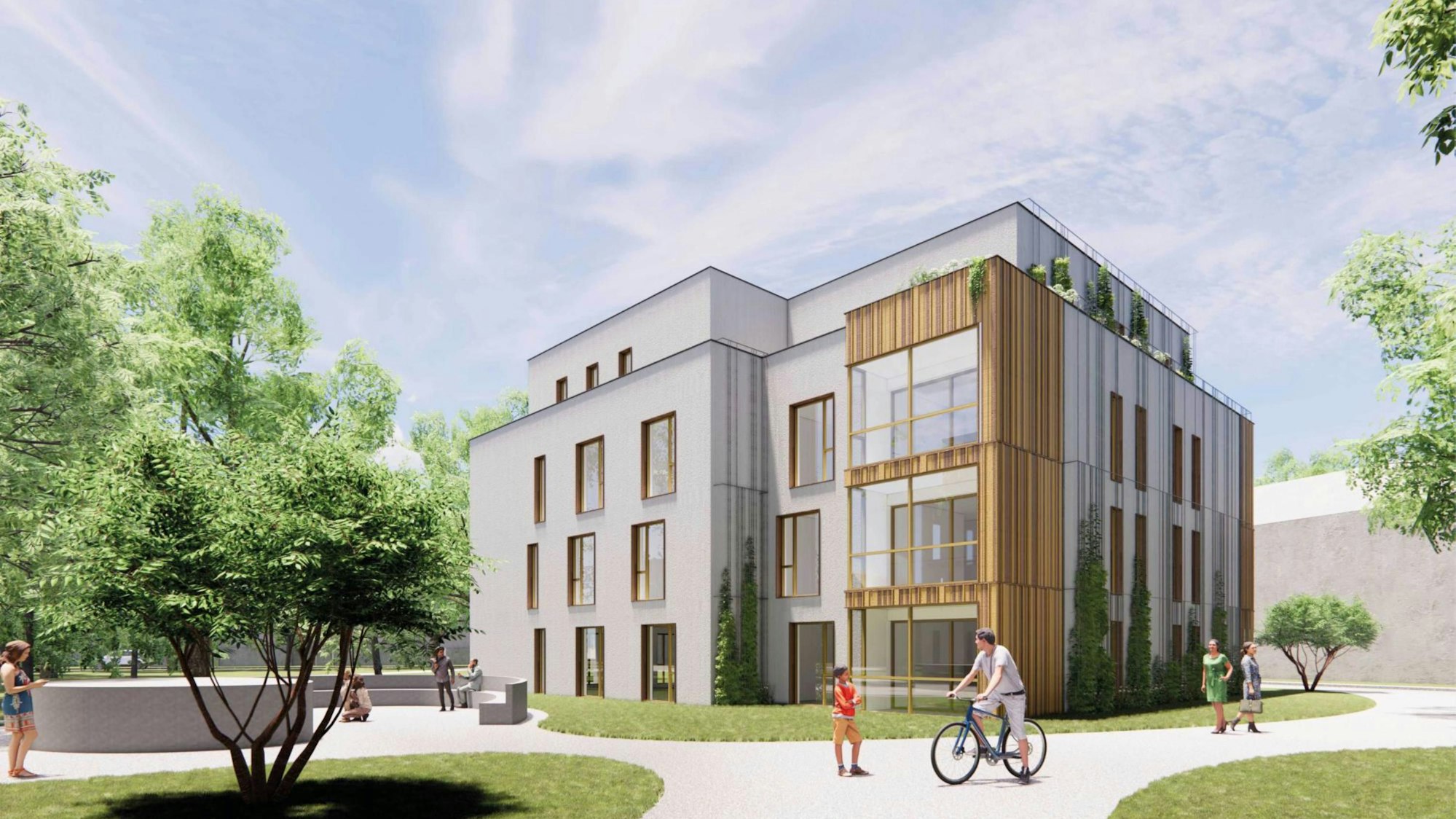 Die Visualisierung eines geplanten Gebäudes.