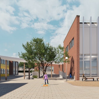 Zu sehen ist eine Visualisierung des geplanten Neubaus an der Rochusschule.