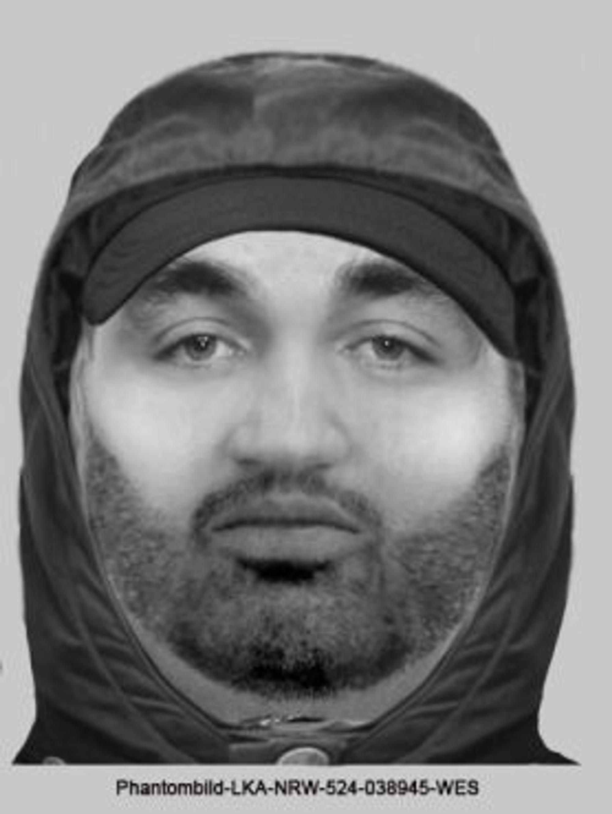 Die Zeichnung zeigt das Gesicht eines rundlichen Mannes mit Drei-Tag-Bart, schwarzer Kappe und Kapuze.