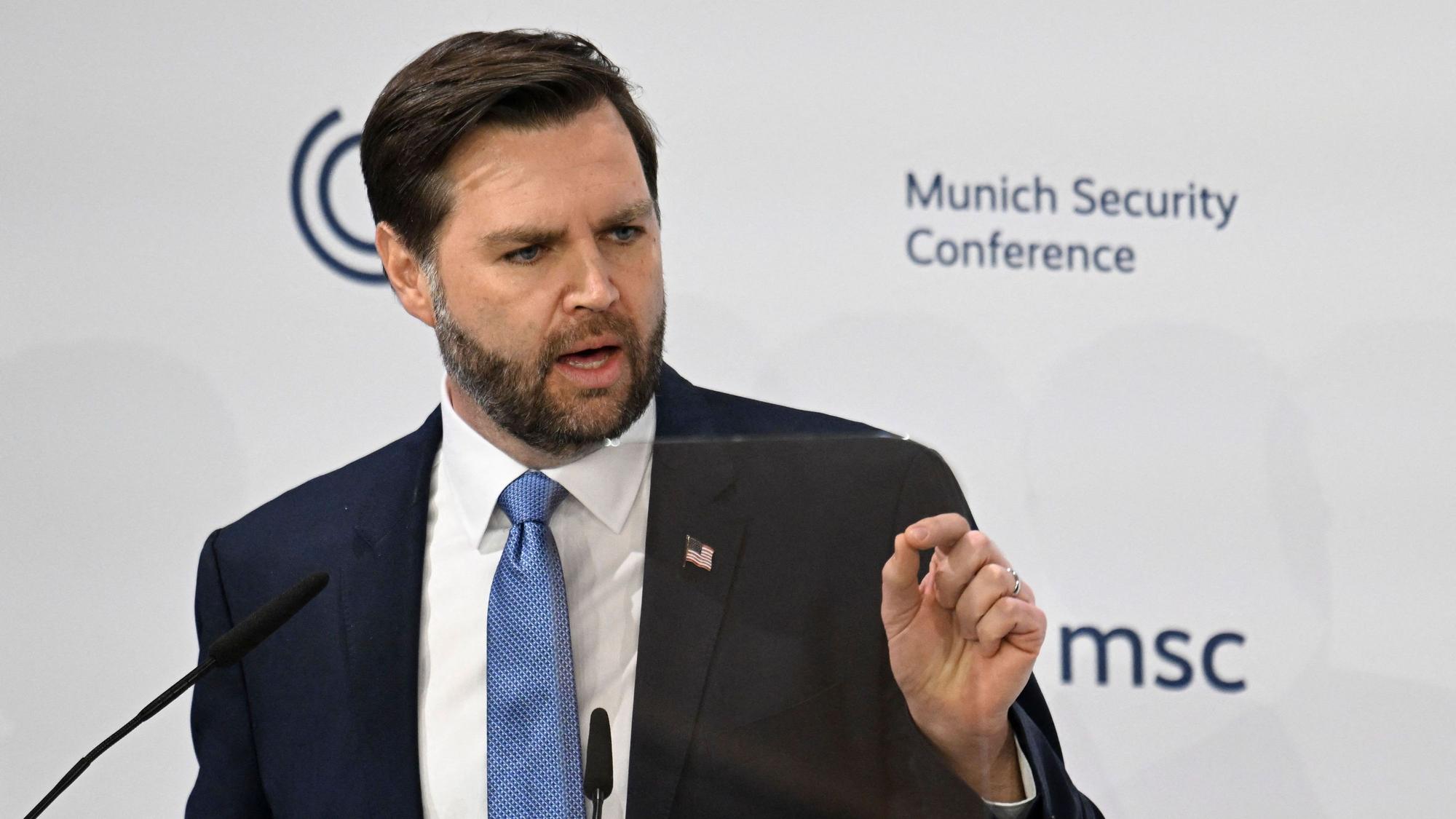 US-Vizepräsident J.D. Vance bei seiner Rede in München.