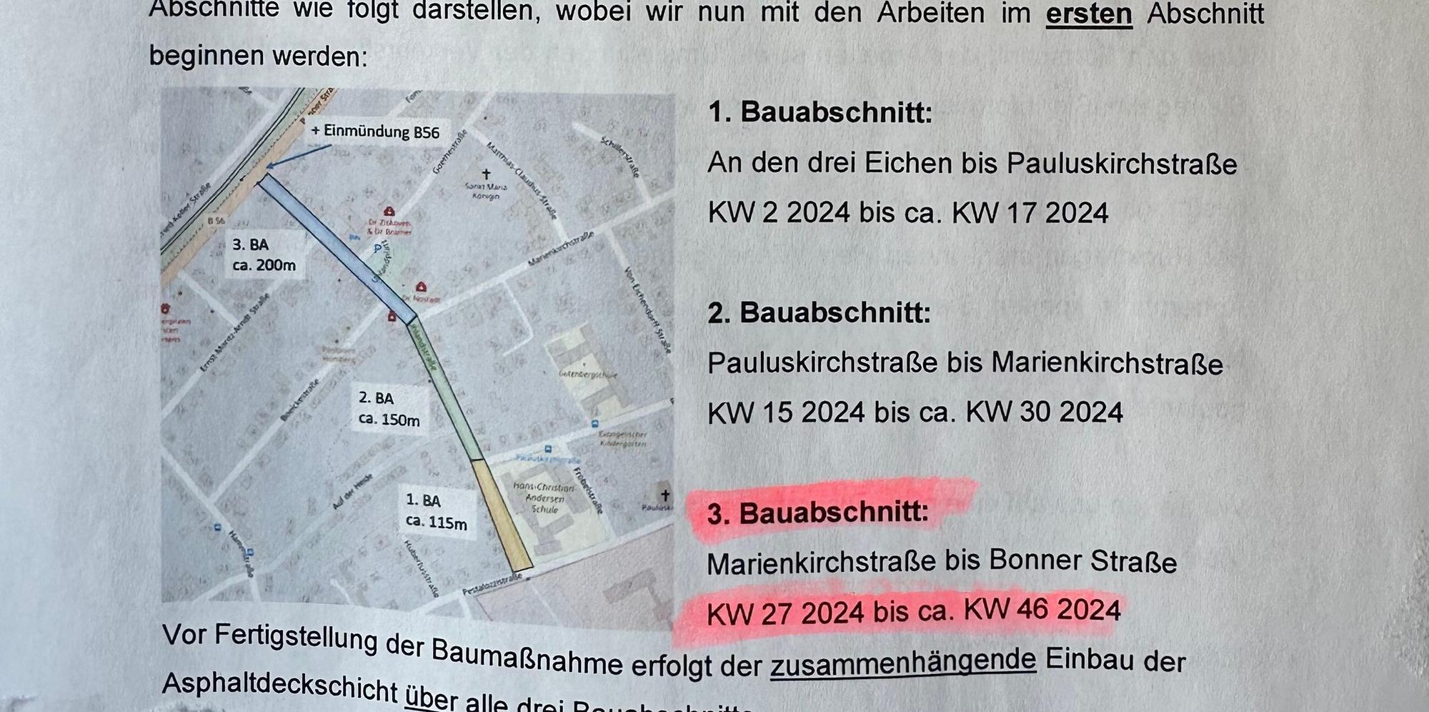 Der Infobrief der Baufirma an alle Anwohner.