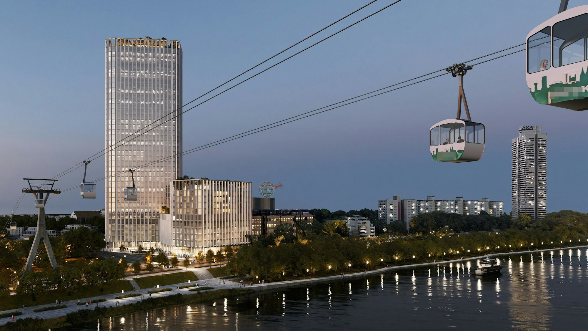 Grafik-Ansicht der JSWD-Architekten zum geplanten Neubau der DEVK-Zentrale nördlich der Zoobrücke.