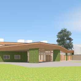 Die Visualisierung eines geplanten Gebäudes.