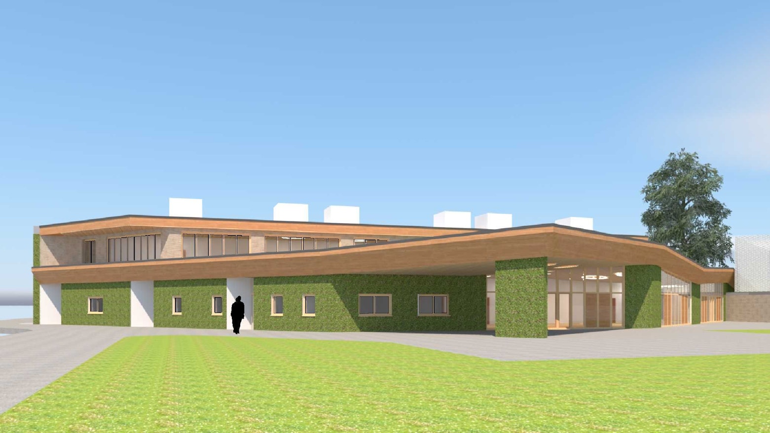 Die Visualisierung eines geplanten Gebäudes.