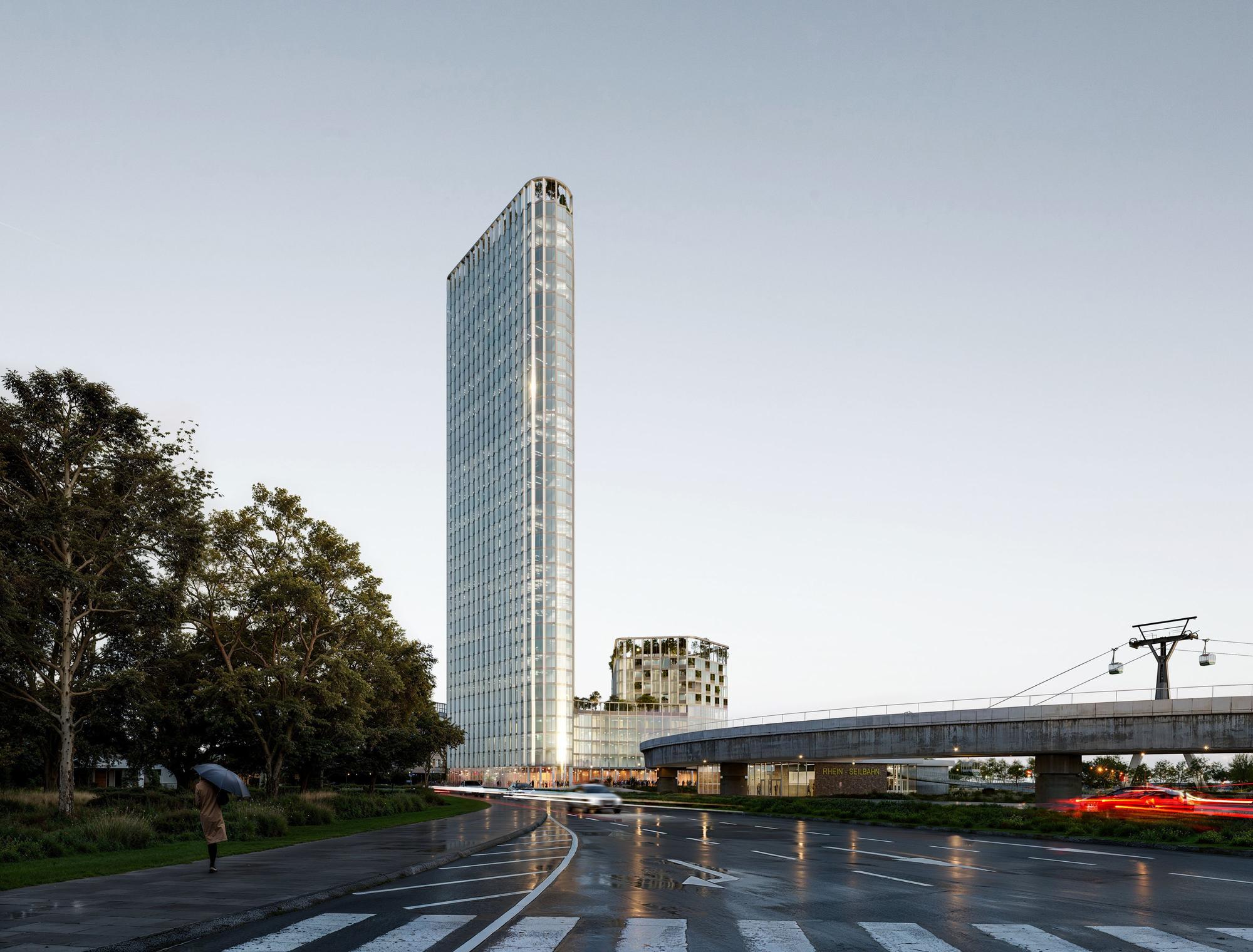 Grafik-Ansicht der JSWD-Architekten zum geplanten Neubau der DEVK-Zentrale an der Zoobrücke