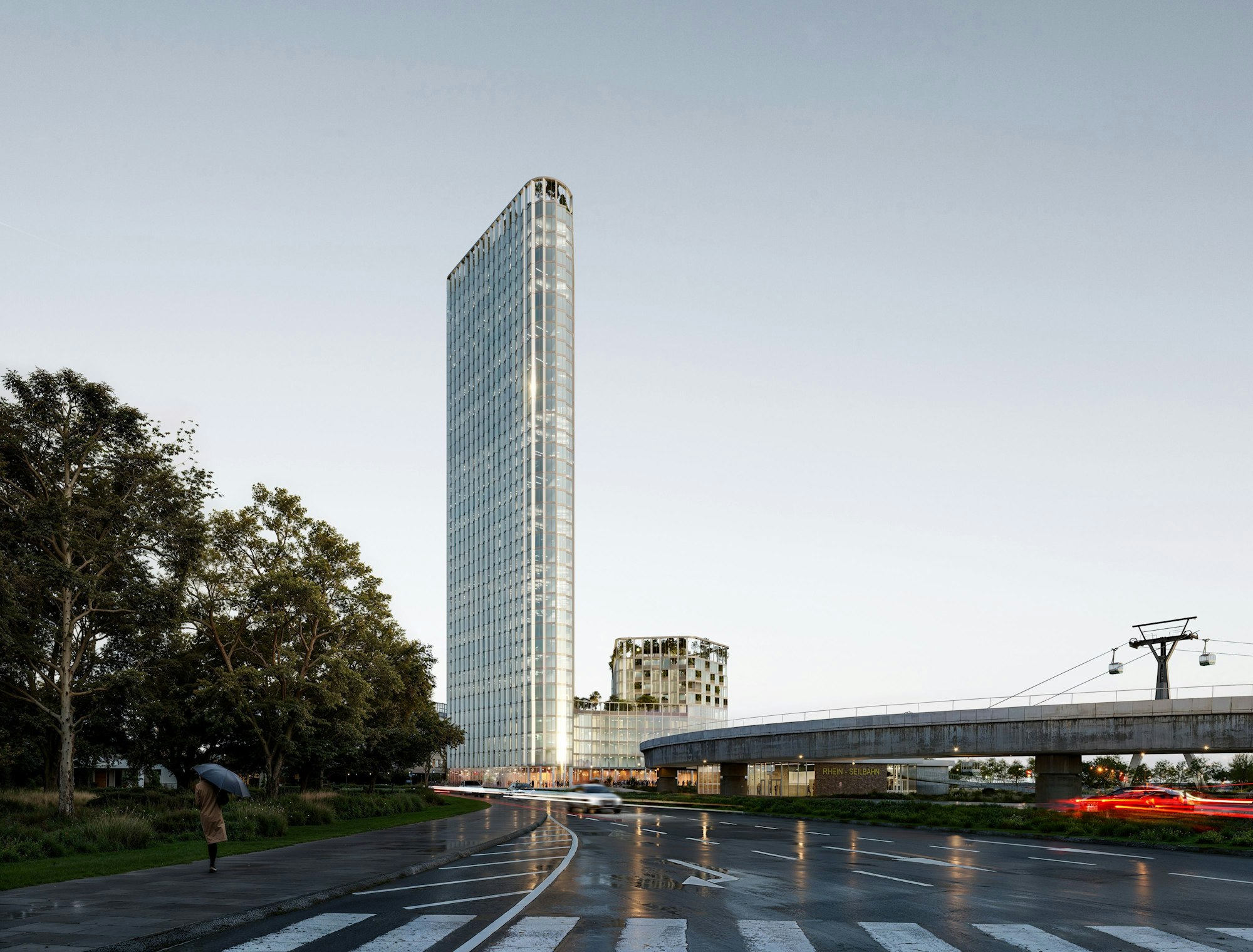 Grafik-Ansicht der JSWD-Architekten zum geplanten Neubau der DEVK-Zentrale an der Zoobrücke
