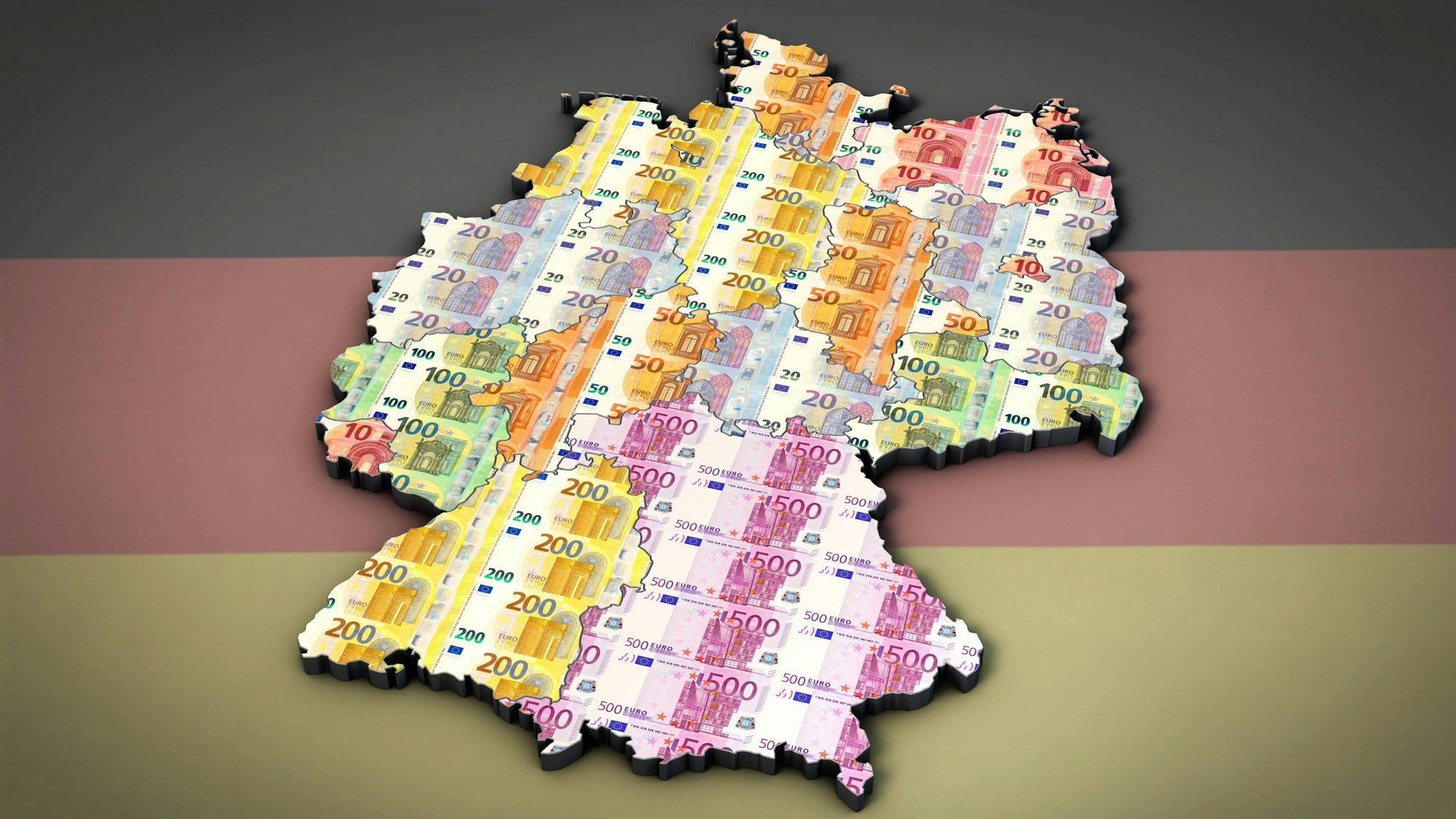 Bundesländer in Deutschland und Euroscheine. (Symbolbild)