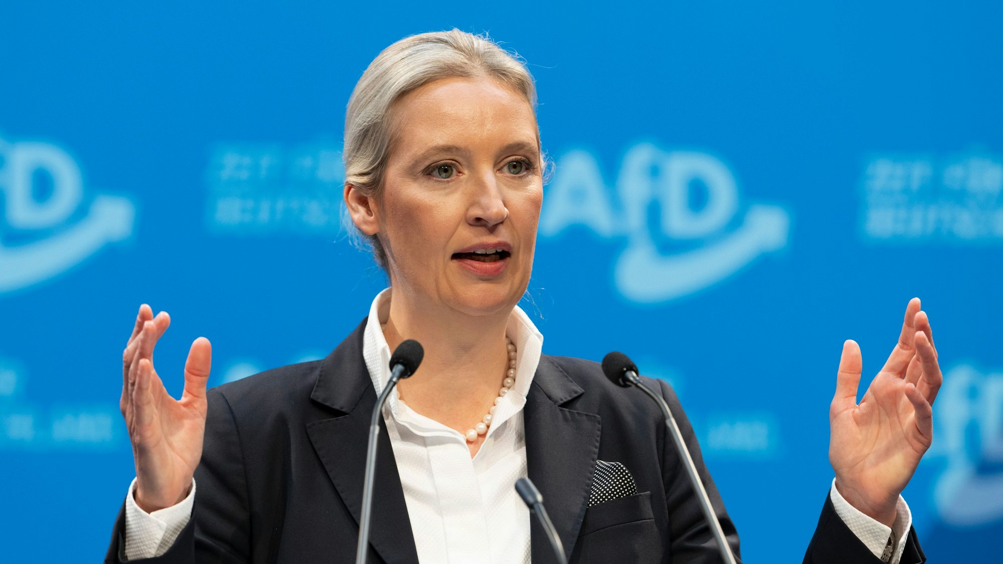 Alice Weidel, AfD-Bundesvorsitzende, spricht auf dem Bundesparteitag ihrer Partei im Januar 2025 nach ihrer Nominierung zur Kanzlerkandidatin für die bevorstehende Bundestagswahl. (Archivbild)