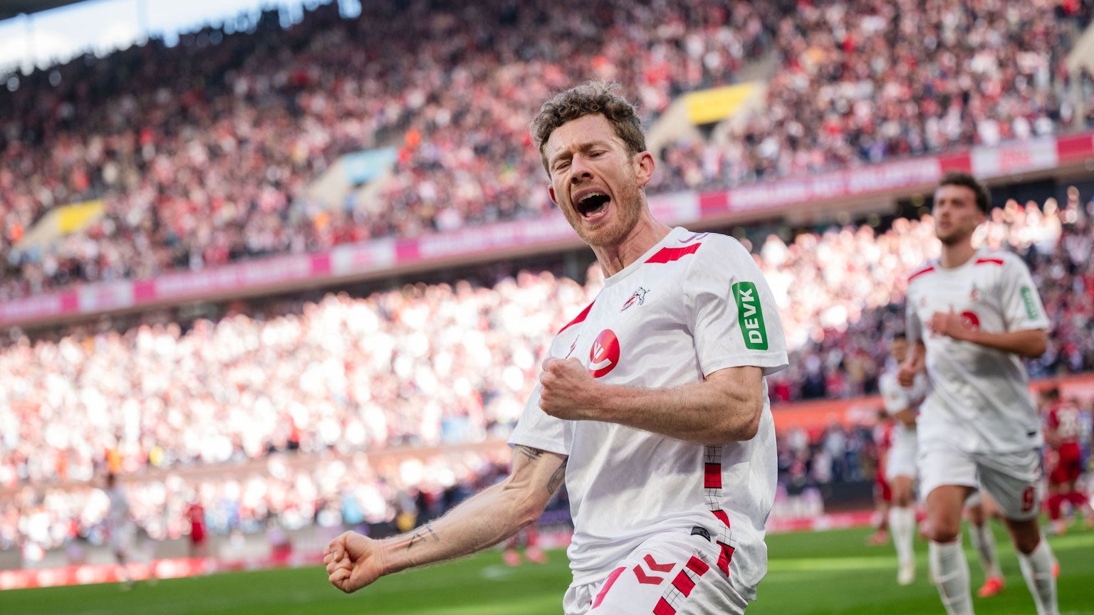 Kölns Torschütze Florian Kainz jubelt nach seinem Treffer zur 1:0 Führung.