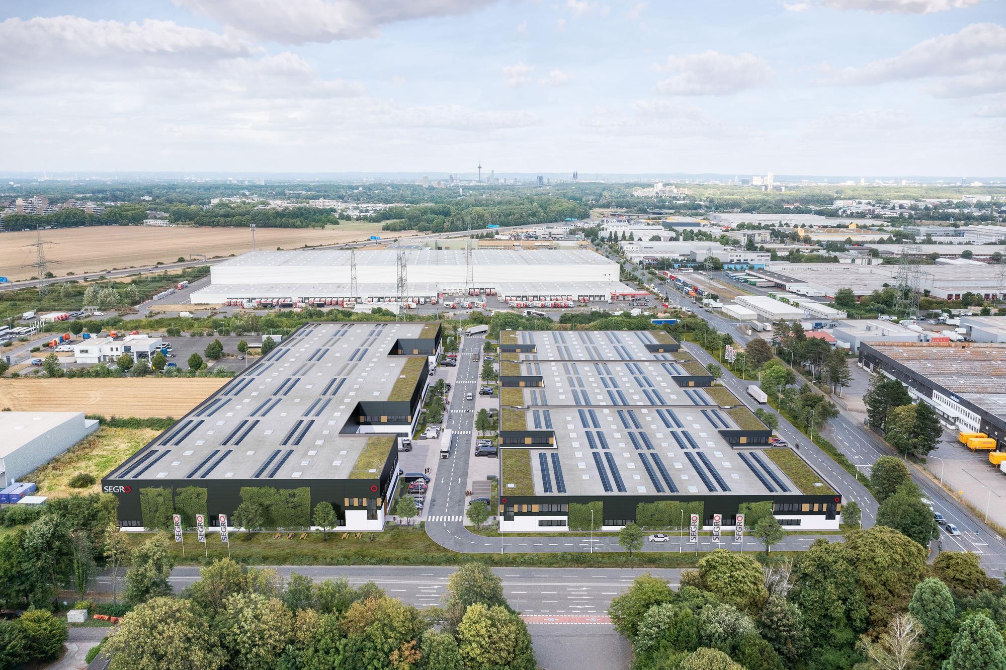 Auf dem Bild ist eine visualisierte Ansicht des neuen Gewerbeparks in Frechen zu sehen.