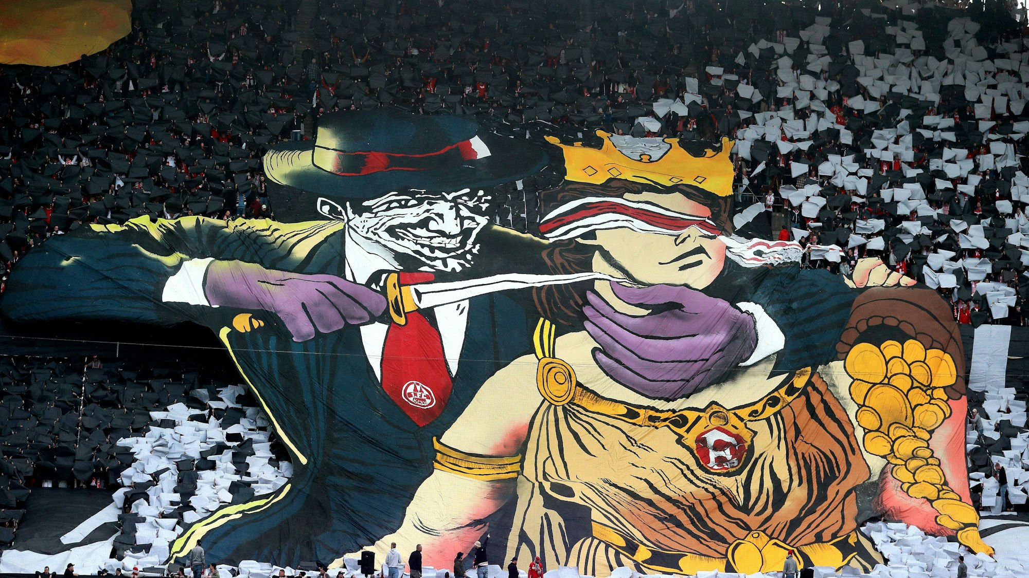 1. FC Köln vs. Fortuna Düsseldorf, 23. Spieltag, 23.02.2025, 13.30 Uhr, umstrittene Choreo der Ultras auf der Südtribüne (1. FC Köln), Bild: Herbert Bucco