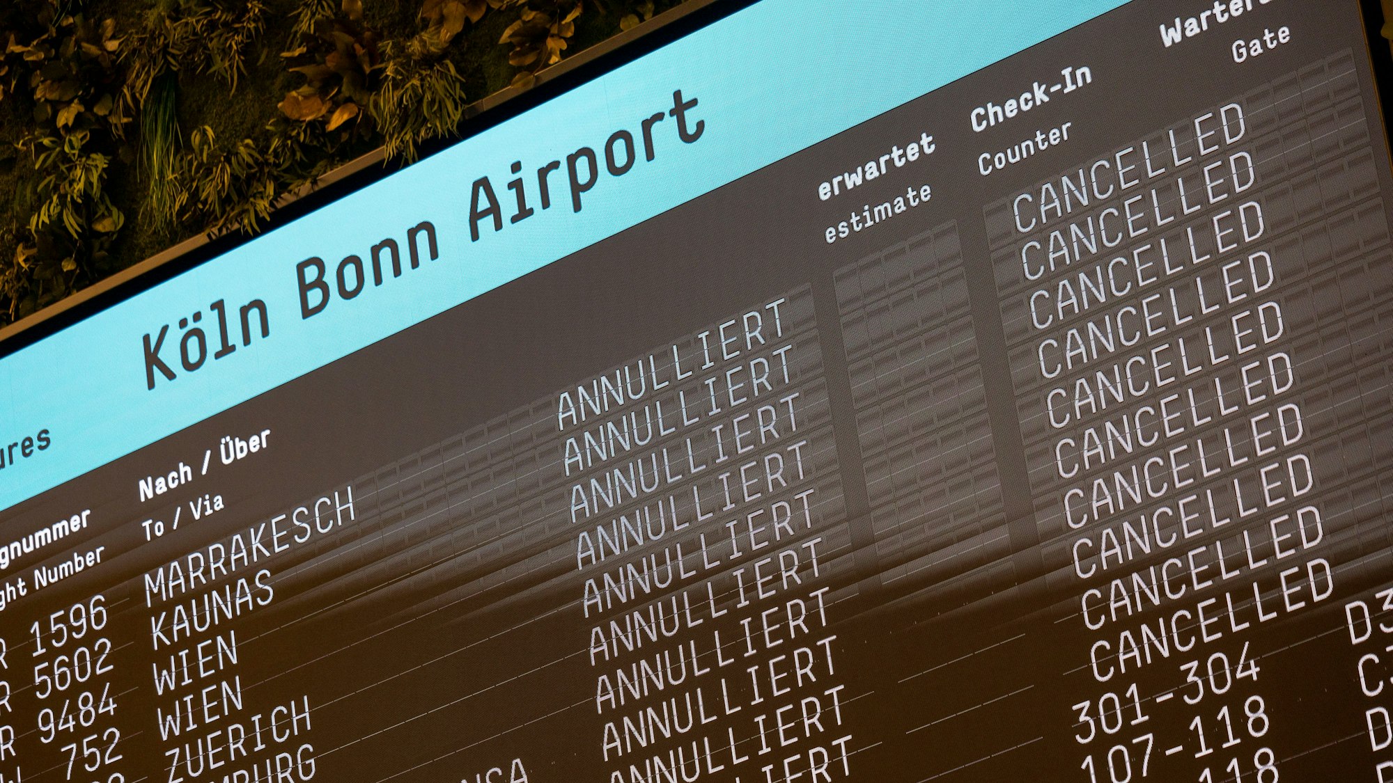 In Köln/Bonn haben die Fluggesellschaften wegen eines Warnstreiks am Montag zwei Drittel der geplanten Flüge abgesagt.