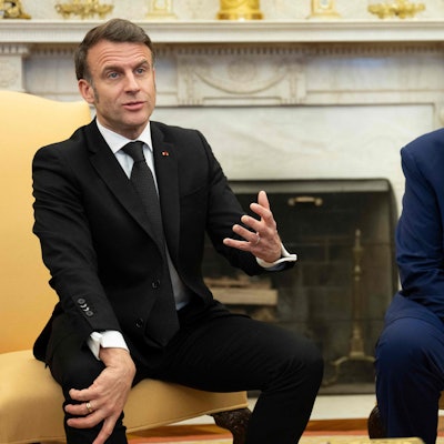 Frankreichs Präsident Emmanuel Macron bei einer gemeinsamen Pressekonferenz mit US-Präsident Donald Trump am Montag im Weißen Haus.