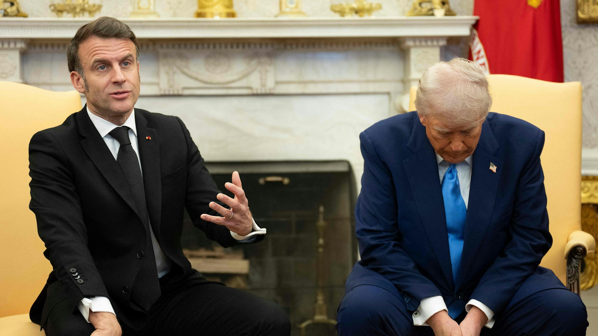 Frankreichs Präsident Emmanuel Macron bei einer gemeinsamen Pressekonferenz mit US-Präsident Donald Trump am Montag im Weißen Haus.