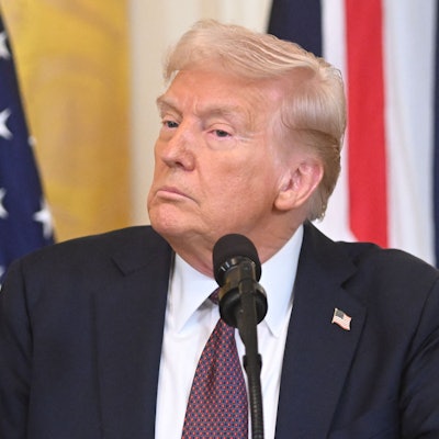 Donald Trump während seiner Pressekonferenz anlässlich des Besuchs des britischen Premierministers Keir Starmer am Donnerstag in Washington.