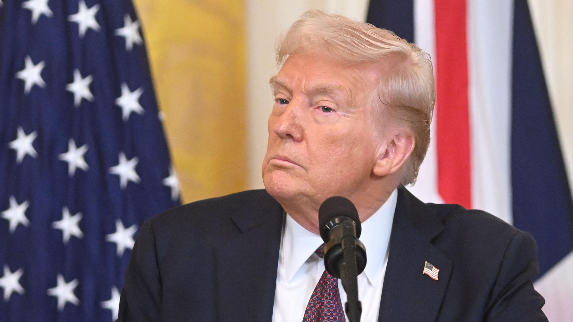 Donald Trump während seiner Pressekonferenz anlässlich des Besuchs des britischen Premierministers Keir Starmer am Donnerstag in Washington.