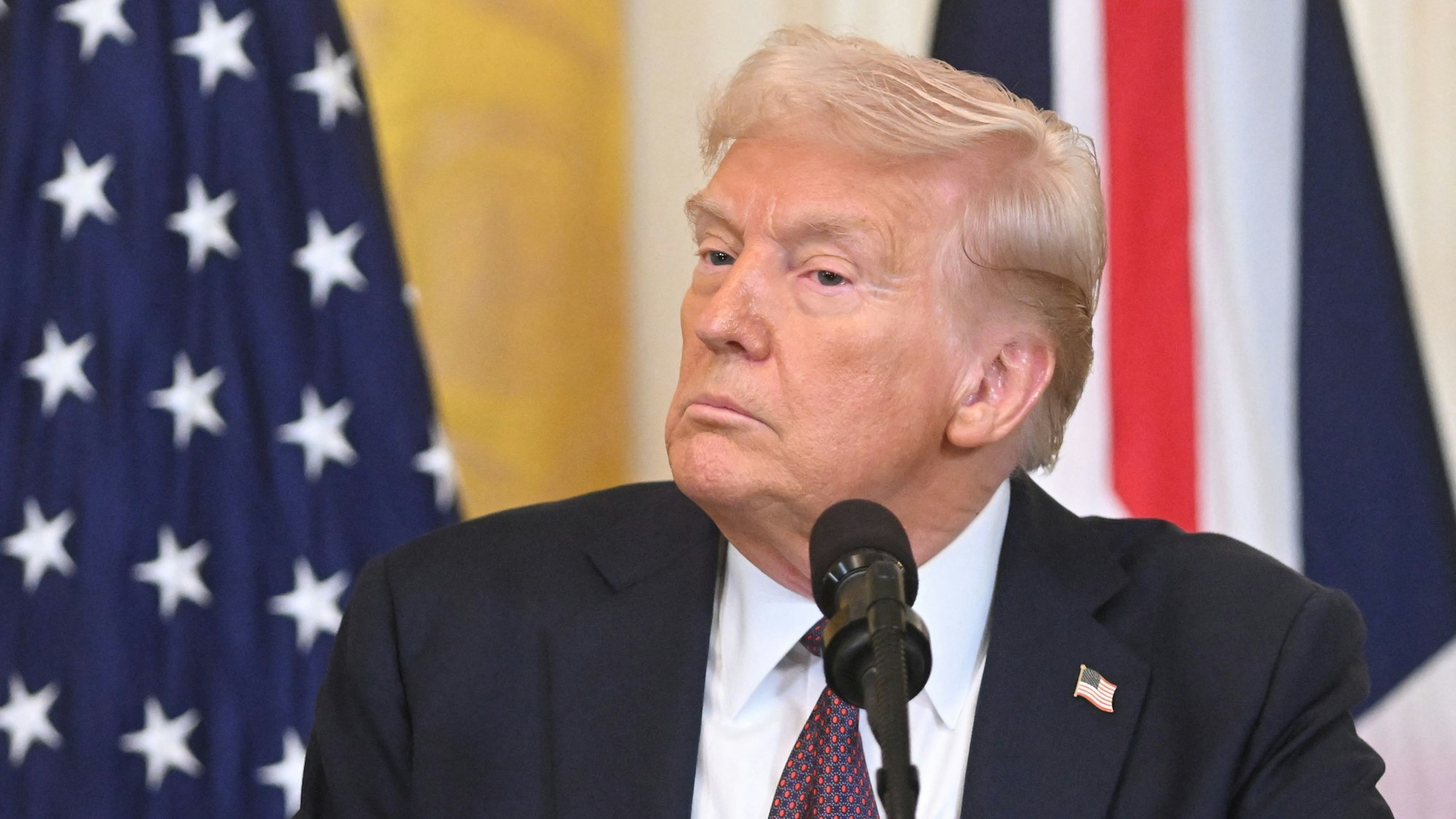 Donald Trump während seiner Pressekonferenz anlässlich des Besuchs des britischen Premierministers Keir Starmer am Donnerstag in Washington.