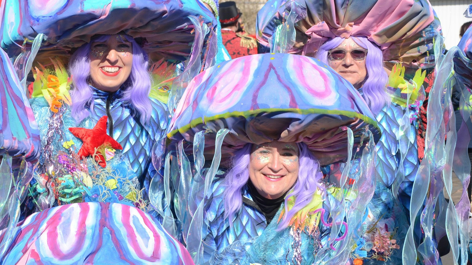 Der Zug in Rheidt am Karnevalssonntag ist jedes Jahr ein Blickfang: Der Freundeskreis Karin Wagner, seit 48 Jahren im Rheidter Zug dabei, begeisterte mit den Qualllenkostümen.