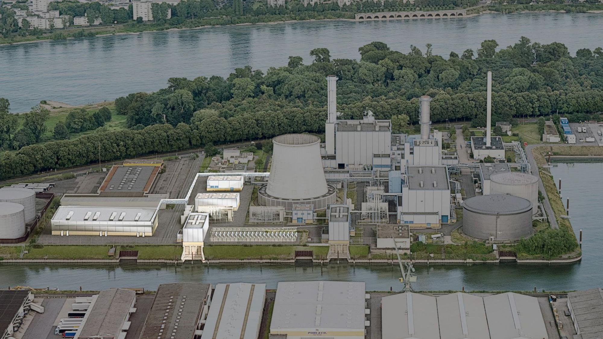 Auf dem Gelände der Rheinenergie in Niehl entsteht ab 2026 Europas größte Flusswasser-Wärmepumpe (hell markierte Gebäude).