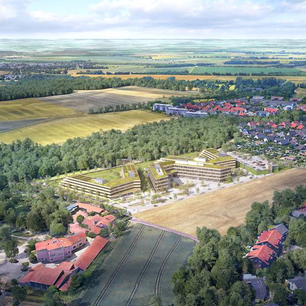 Das Bild ist eine Visualisierung und zeigt den Ville-Campus, der in Erftstadt gebaut werden soll.