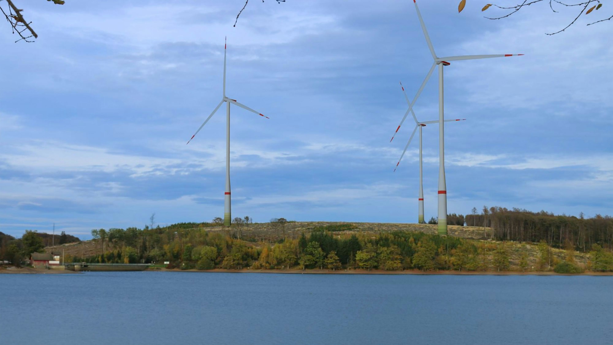 Eine Grafik zeigt die Windräder an der Talsperre.