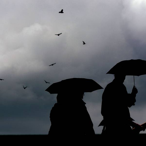 Passanten schützen sich in Köln mit Schirmen vor Regen. (Archivbild)