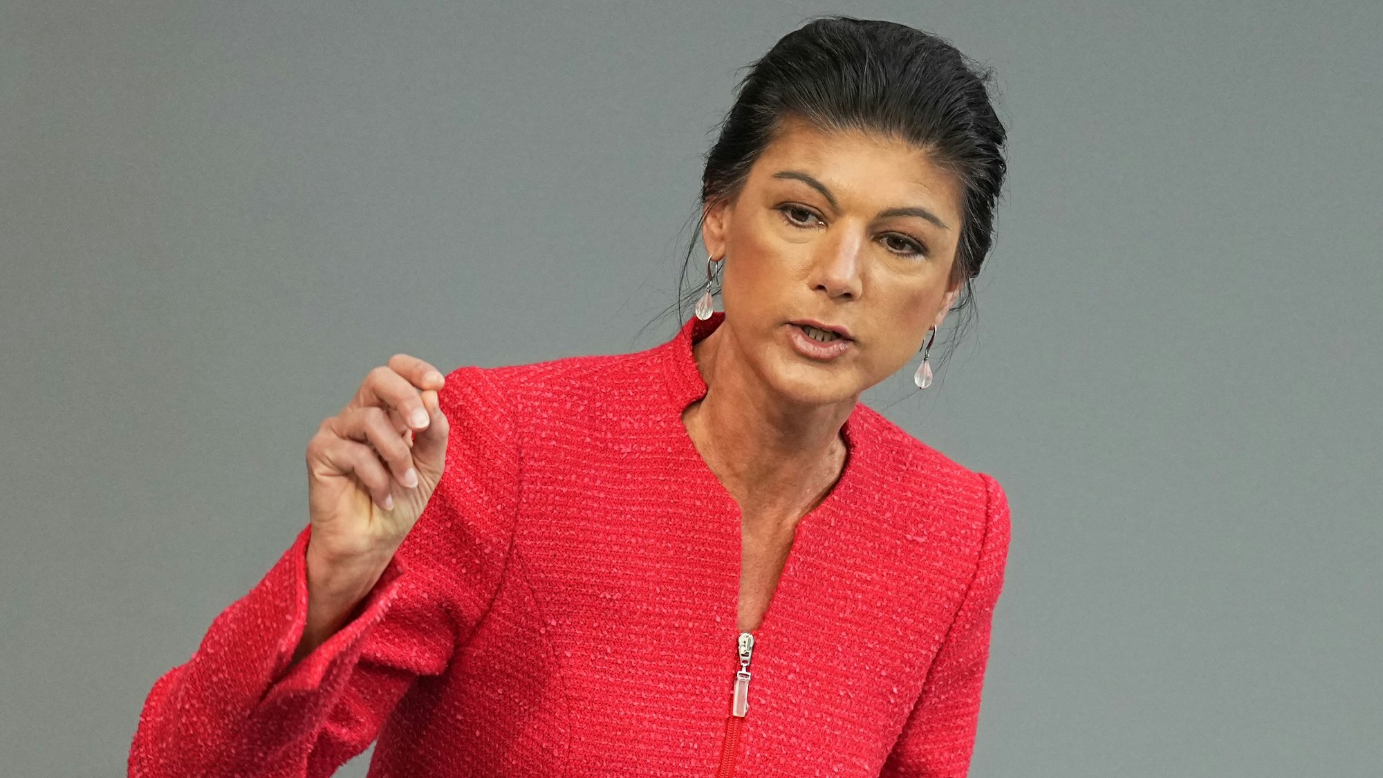 Sahra Wagenknecht (BSW) bei ihrer Rede im Bundestag.
