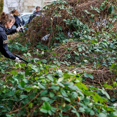 Polizisten suchen nach Spuren im Umfeld eines Tatorts.