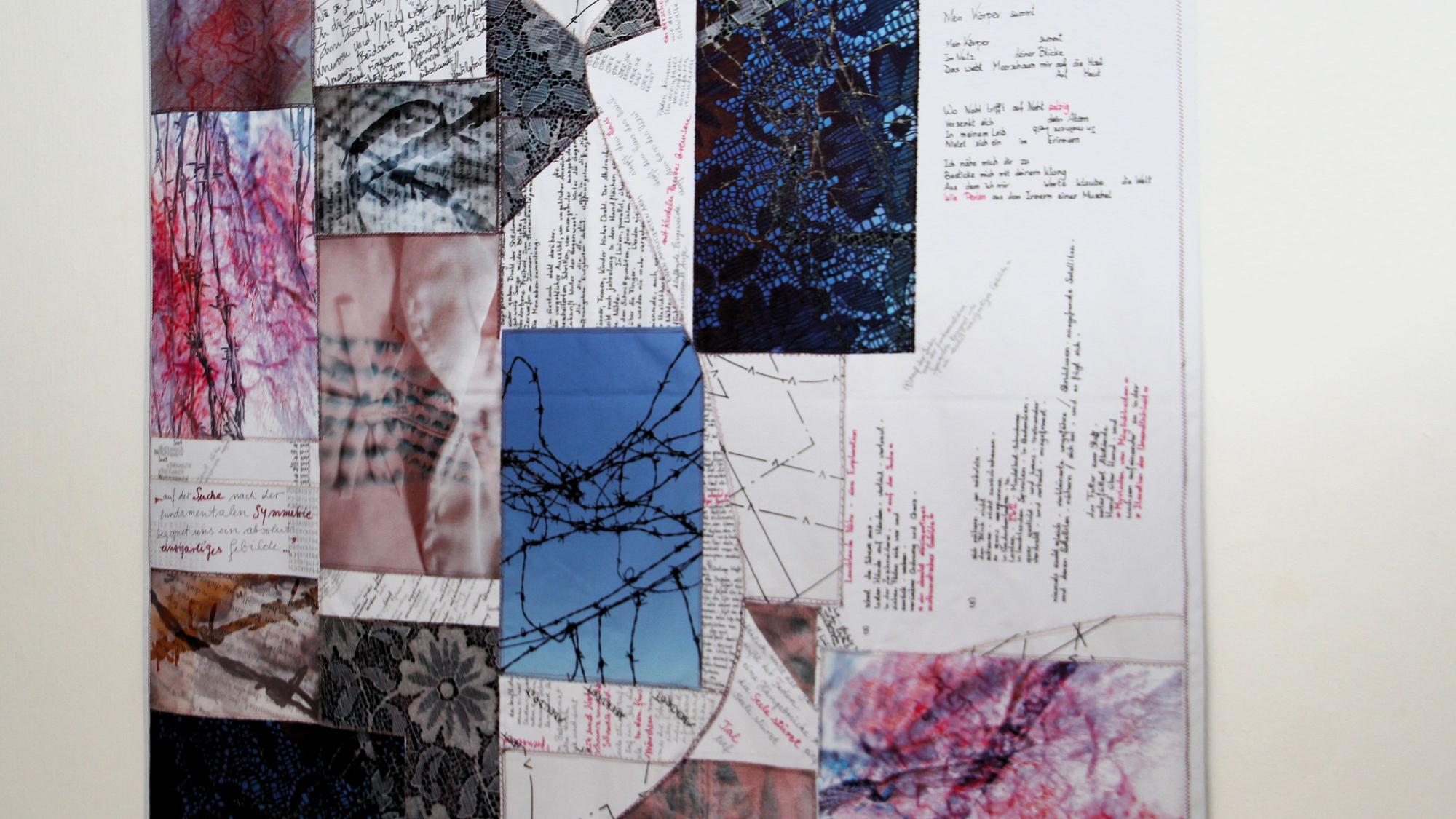 Eine Patchwork-Decke mit Gedichten und Fotografien.