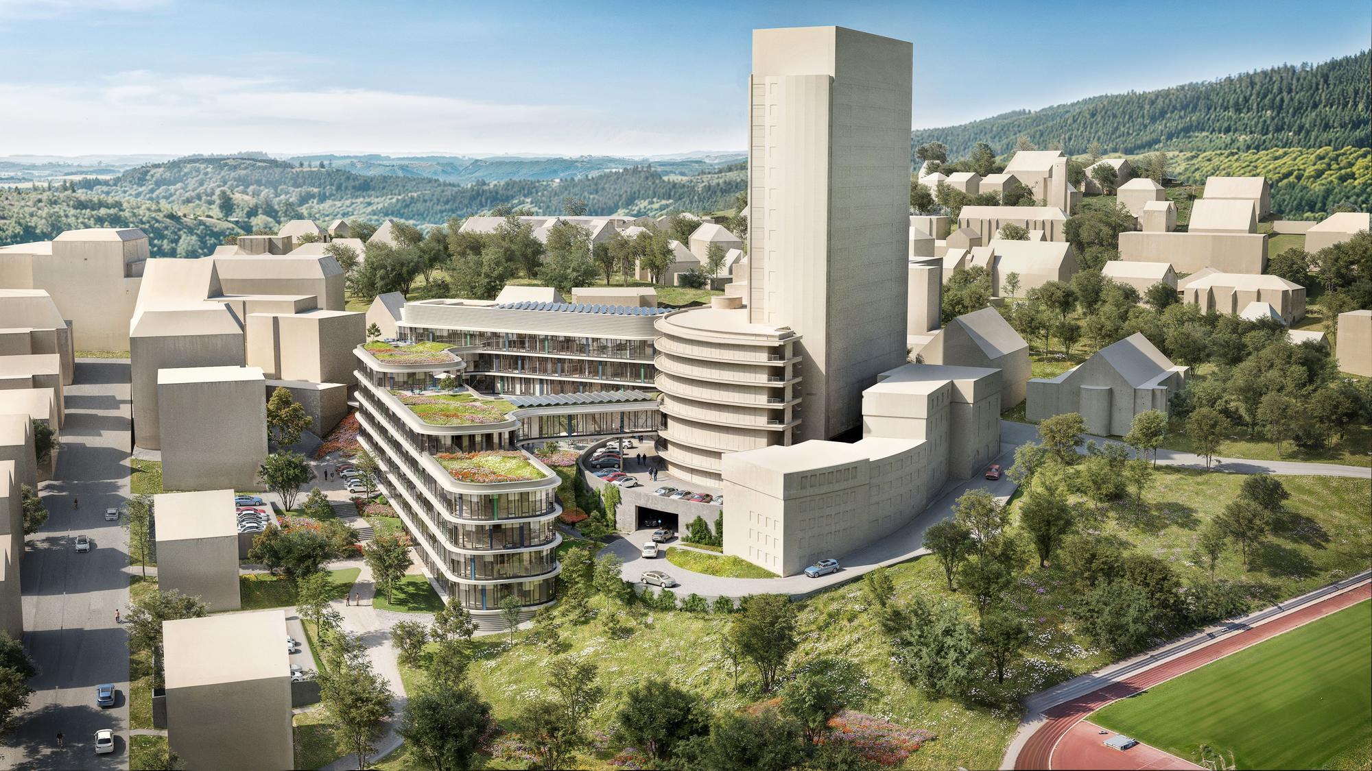Visualisierung des geplanten erweiterten Kreishauses in Gummersbach.