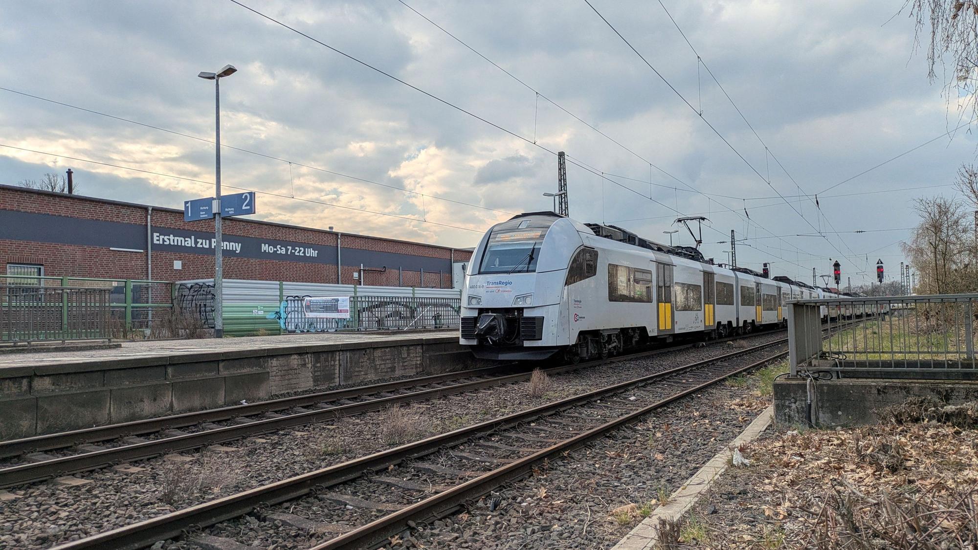 Zug hält am Roisdorfer Bahnhof.