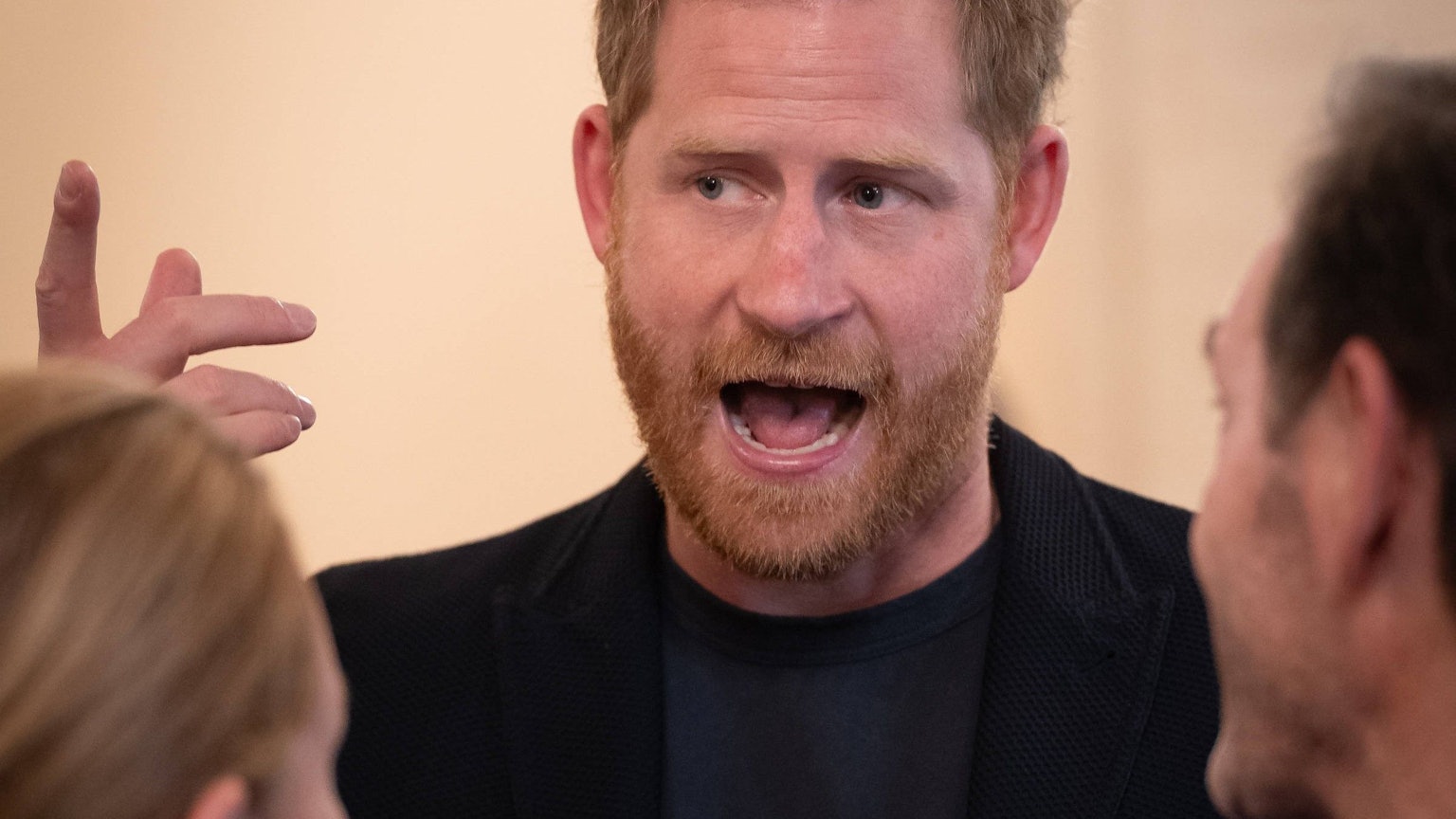 Prinz Harry redet und gestikuliert.