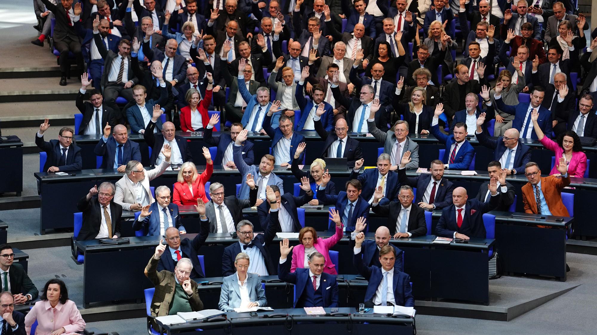 Die AfD-Fraktion stimmt über einen Antrag ab bei der konstituierenden Sitzung des neuen Bundestags.
