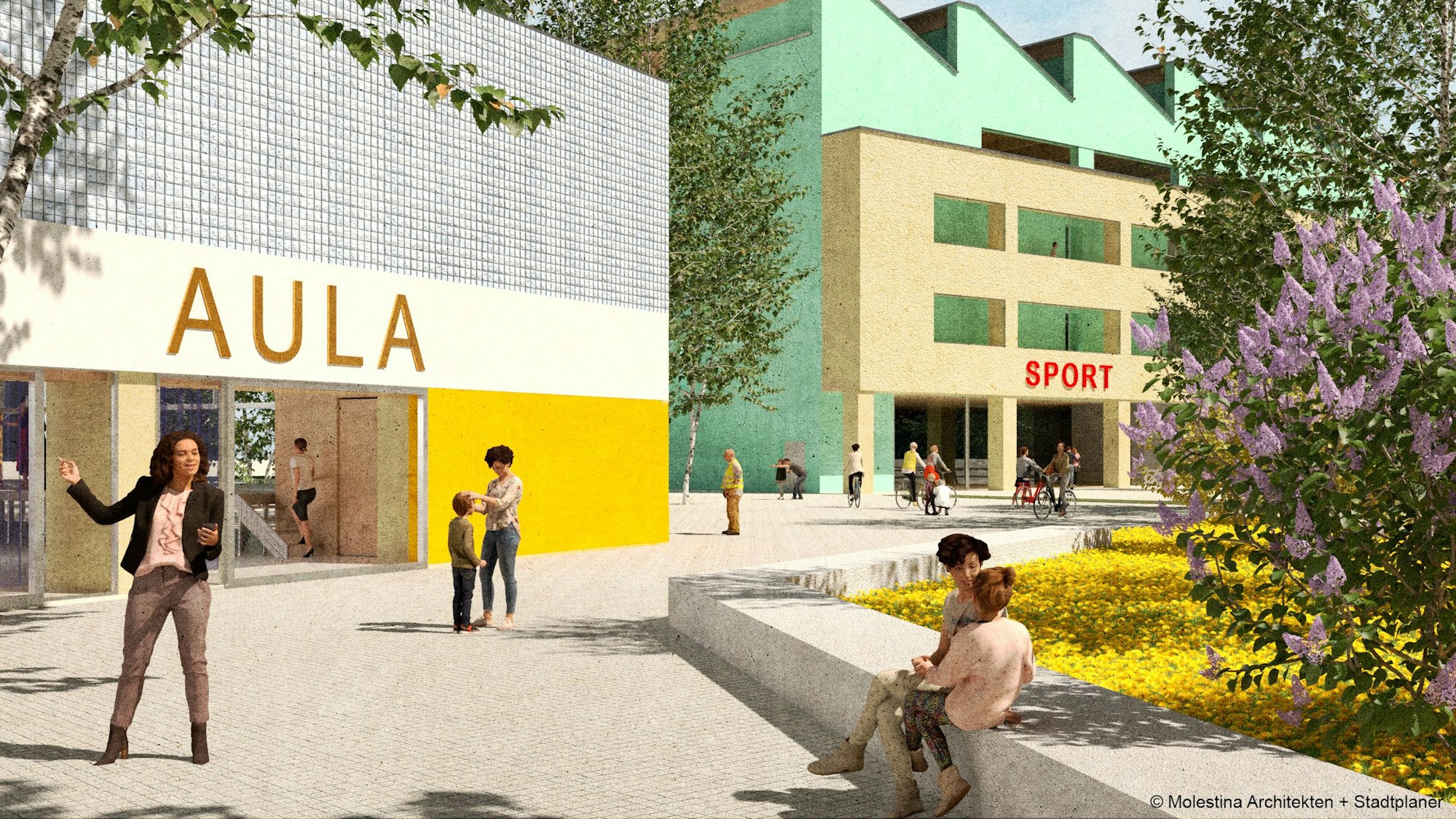 Köln, Ehrenfeld, Fitzmauricestraße 5, Visualisierung Gesamtschule Fitzmauricestraße, Fassade Aula und Sporthalle