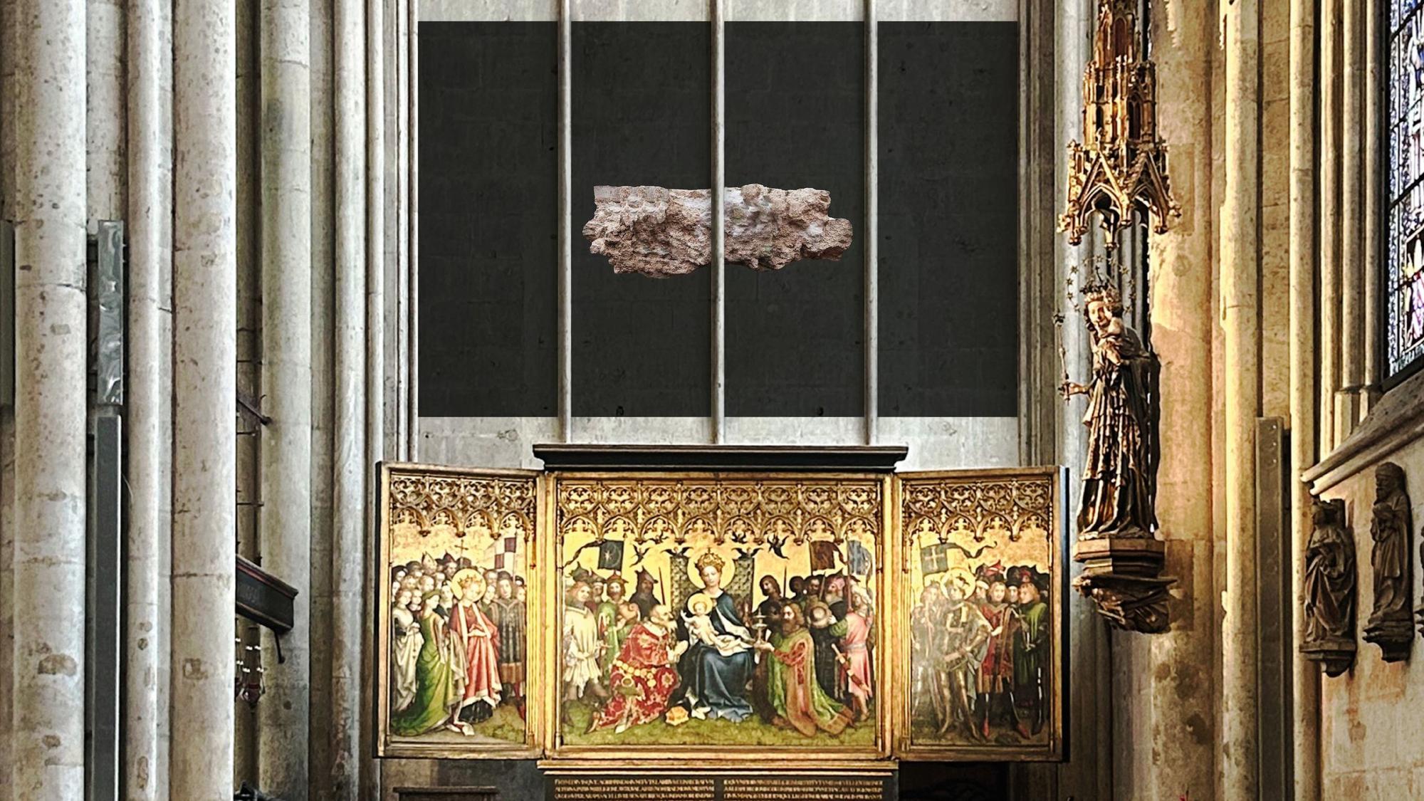 Das künftige Wandbild für die Marienkapelle des Kölner Domes wird das Fundament des Thoraschreins aus der mittelalterlichen Kölner Synagoge zeigen.