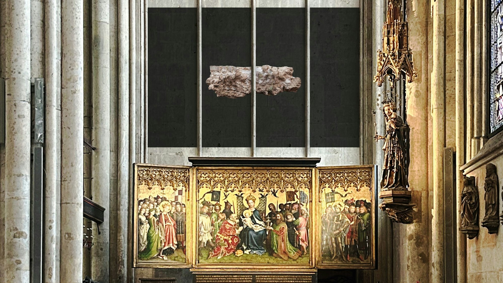 Das künftige Wandbild für die Marienkapelle des Kölner Domes wird das Fundament des Thoraschreins aus der mittelalterlichen Kölner Synagoge zeigen.