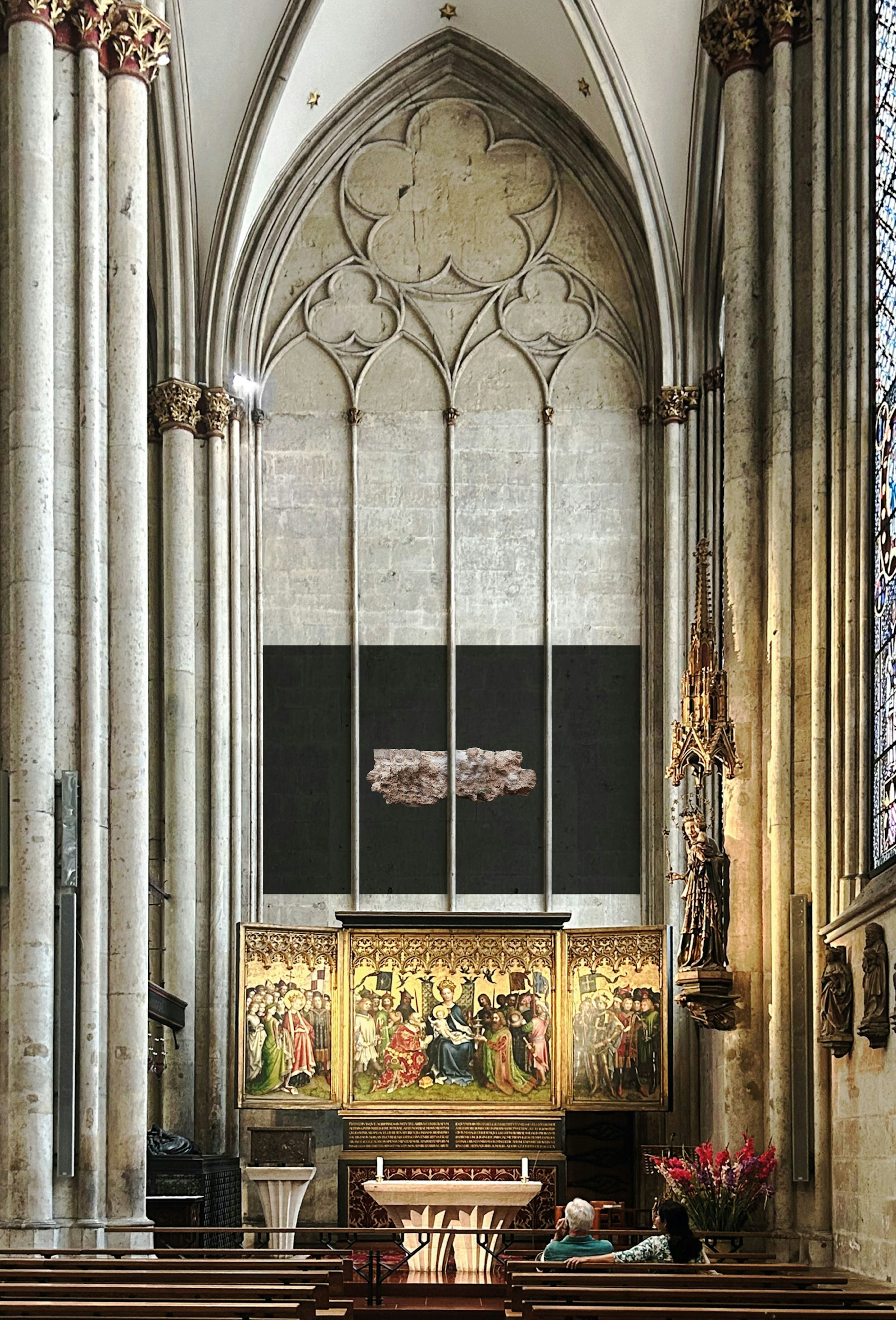 Visualisierung des geplanten Kunstwerks über dem Lochner-Altar in der Marienkapelle des Kölner Doms.