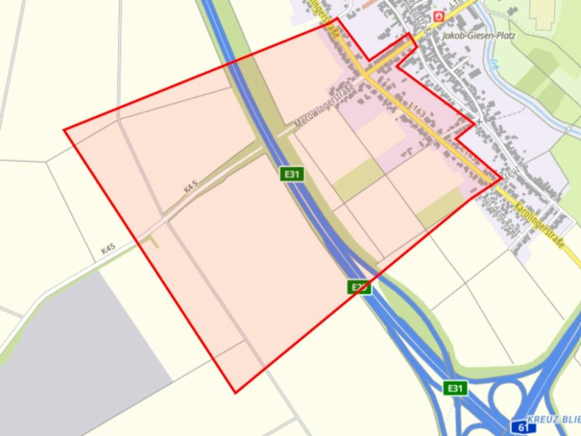 Zu sehen ist rot markierter Bereich auf einer Karte.