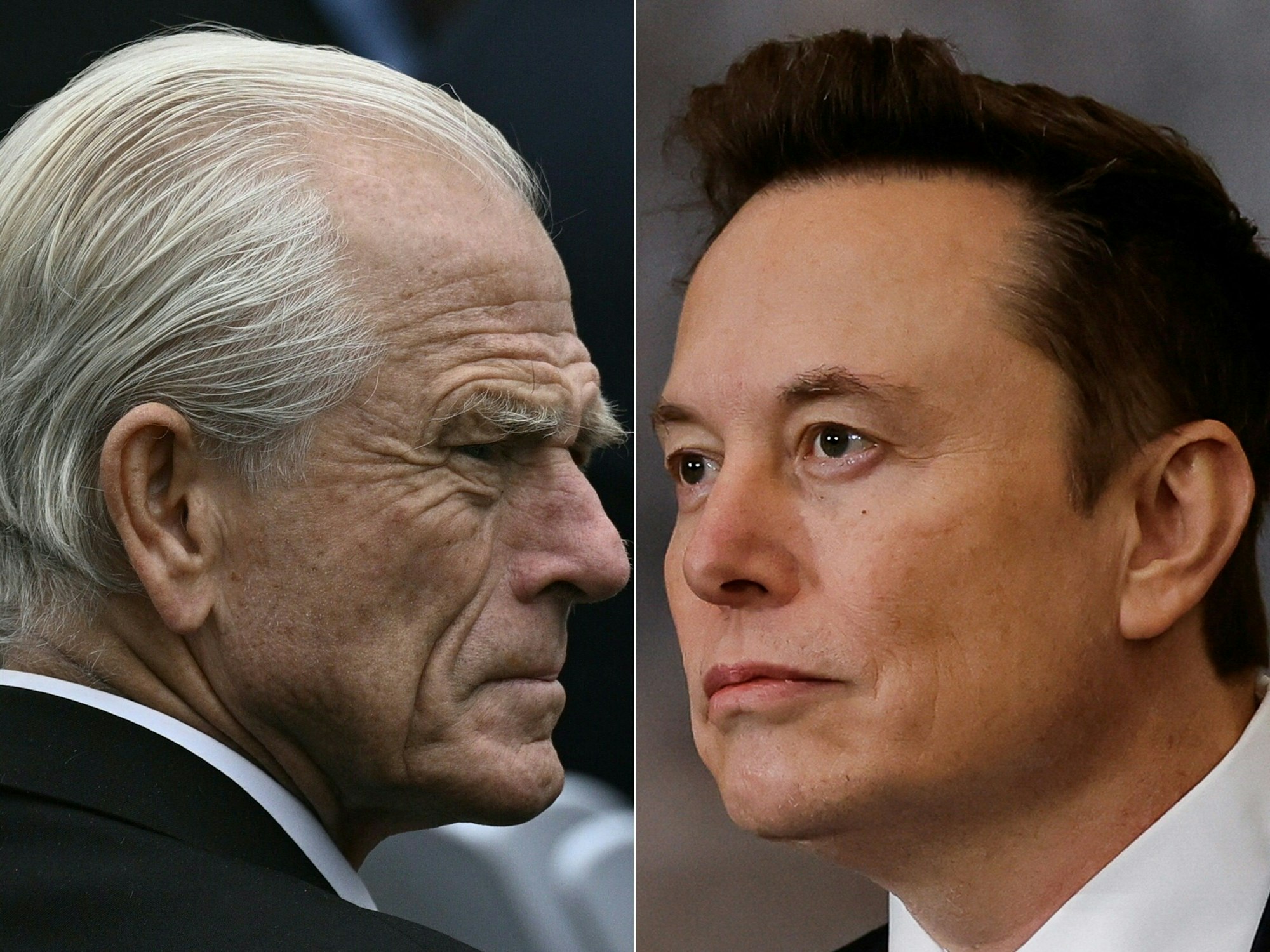 Handelsberater Peter Navarro und Elon Musk (rechts)