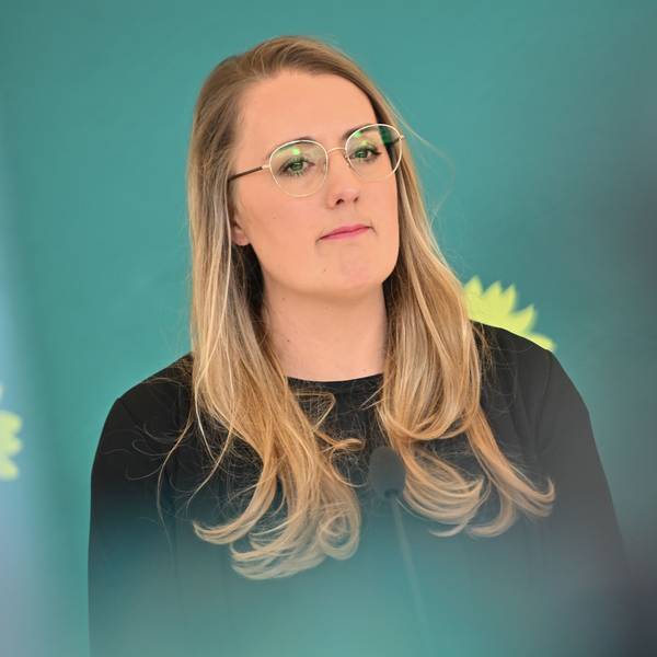 Katharina Dröge, Vorsitzende der Bundestagsfraktion von Bündnis 90/Die Grünen, während eines Pressestatements. (Archivbild)
