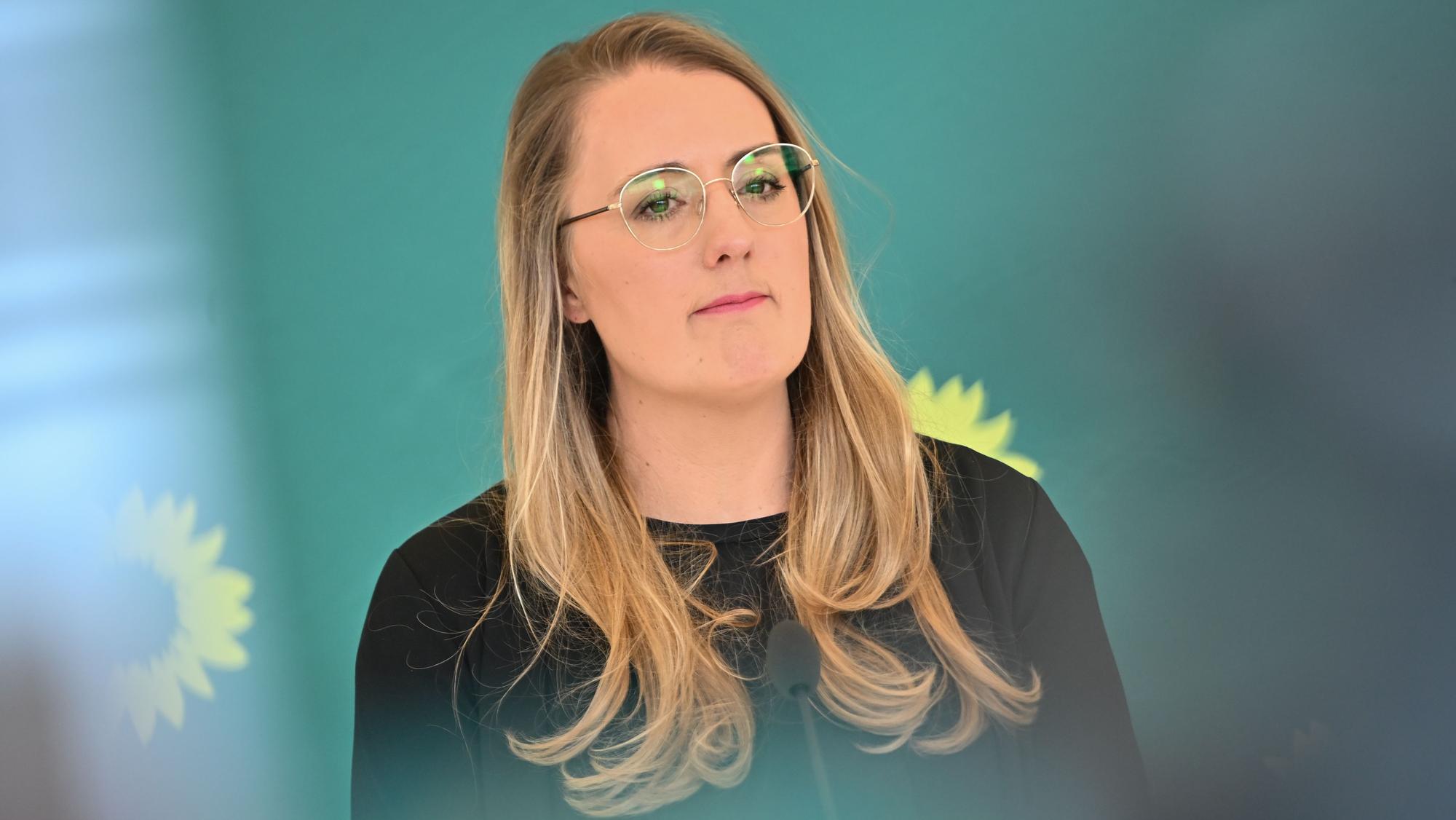 Katharina Dröge, Vorsitzende der Bundestagsfraktion von Bündnis 90/Die Grünen, während eines Pressestatements. (Archivbild)