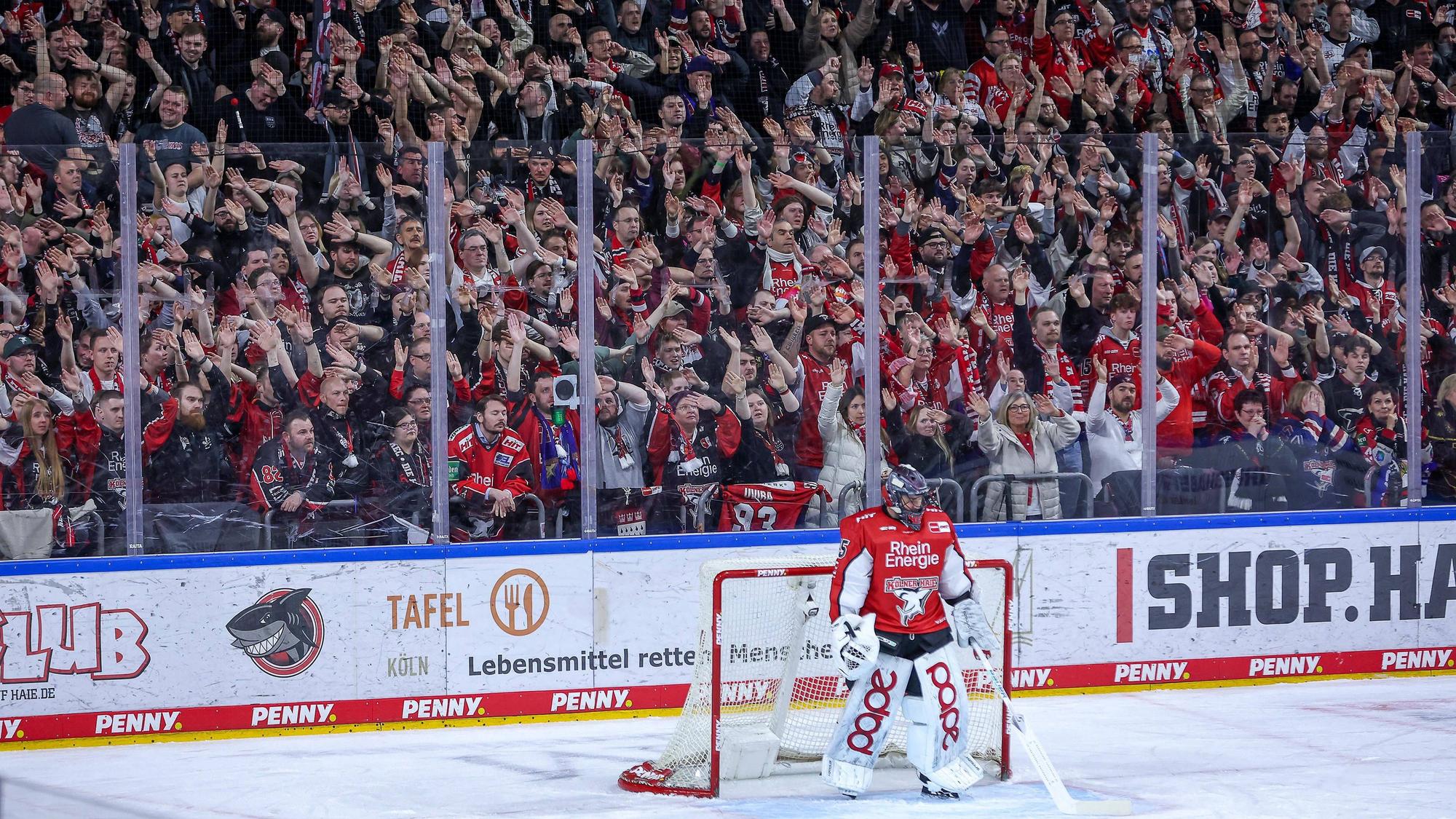 Der Rückhalt hinter dem Rückhalt: Die Haie-Fans und KEC-Torhüter Julius Hudacek.