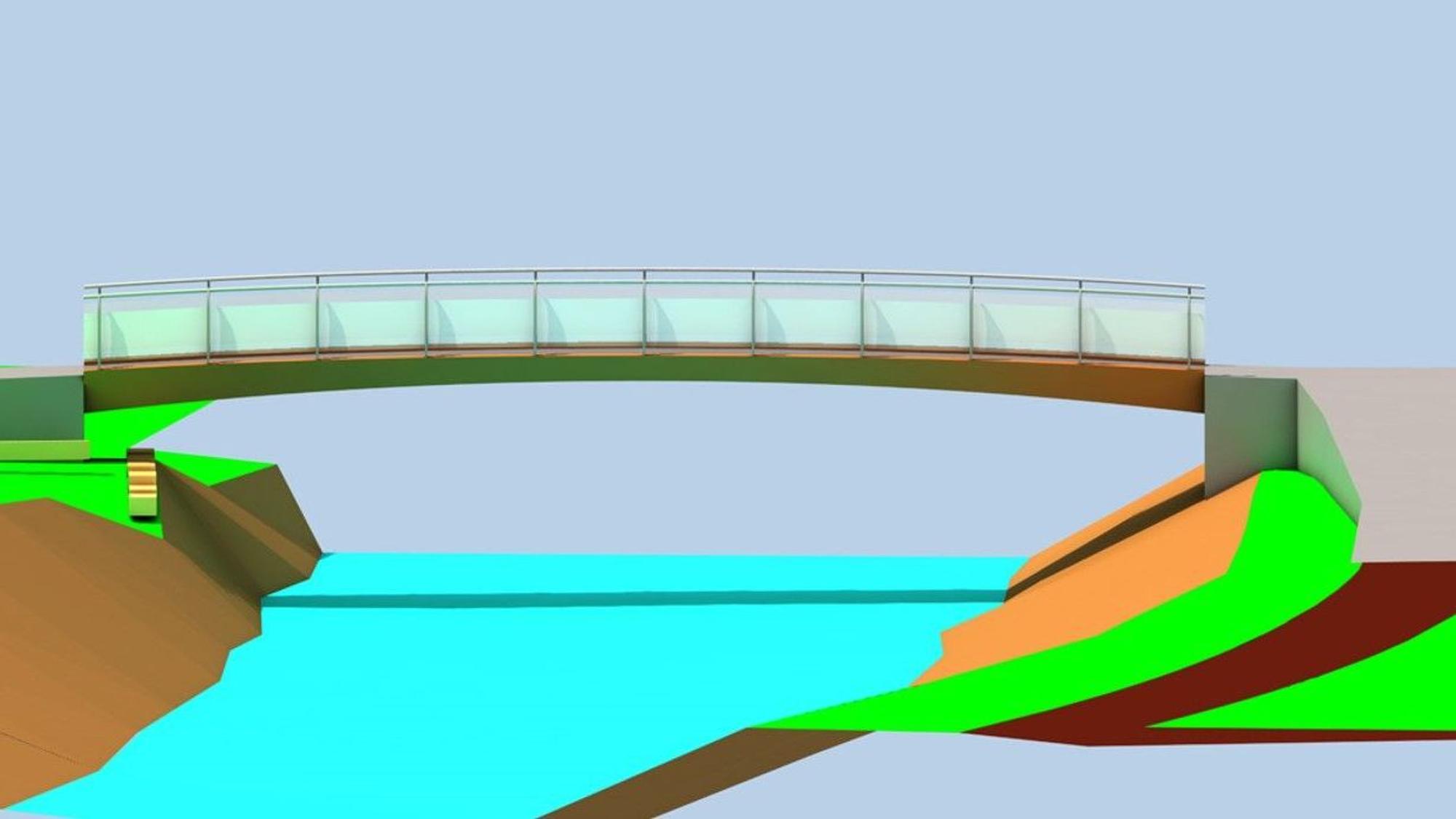 Die Visualisierung zeigt die Brücke über die Olef mit dem Geländer.