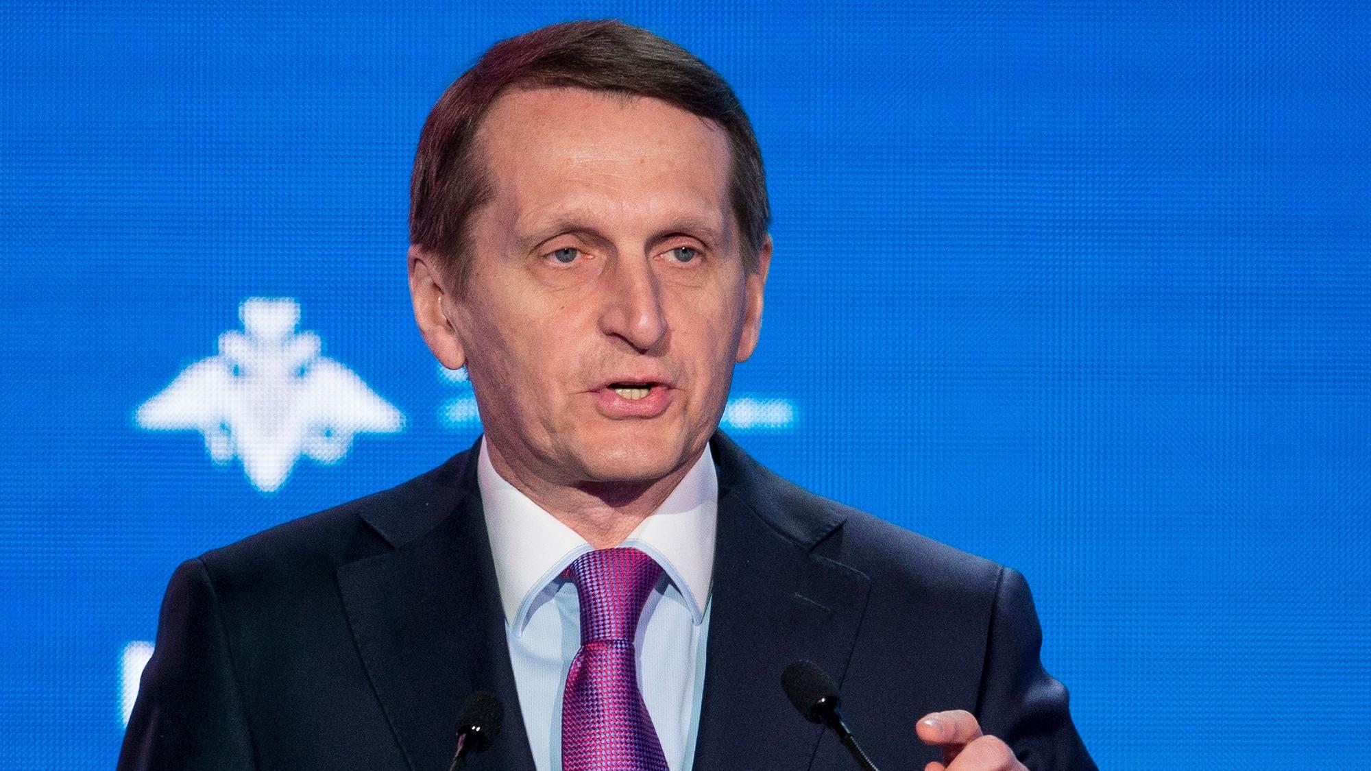 Sergej Naryschkin, Chef des russischen Auslandsgeheimdienstes SWR, spricht bei einer Konferenz für internationale Sicherheit. (Archivbild)