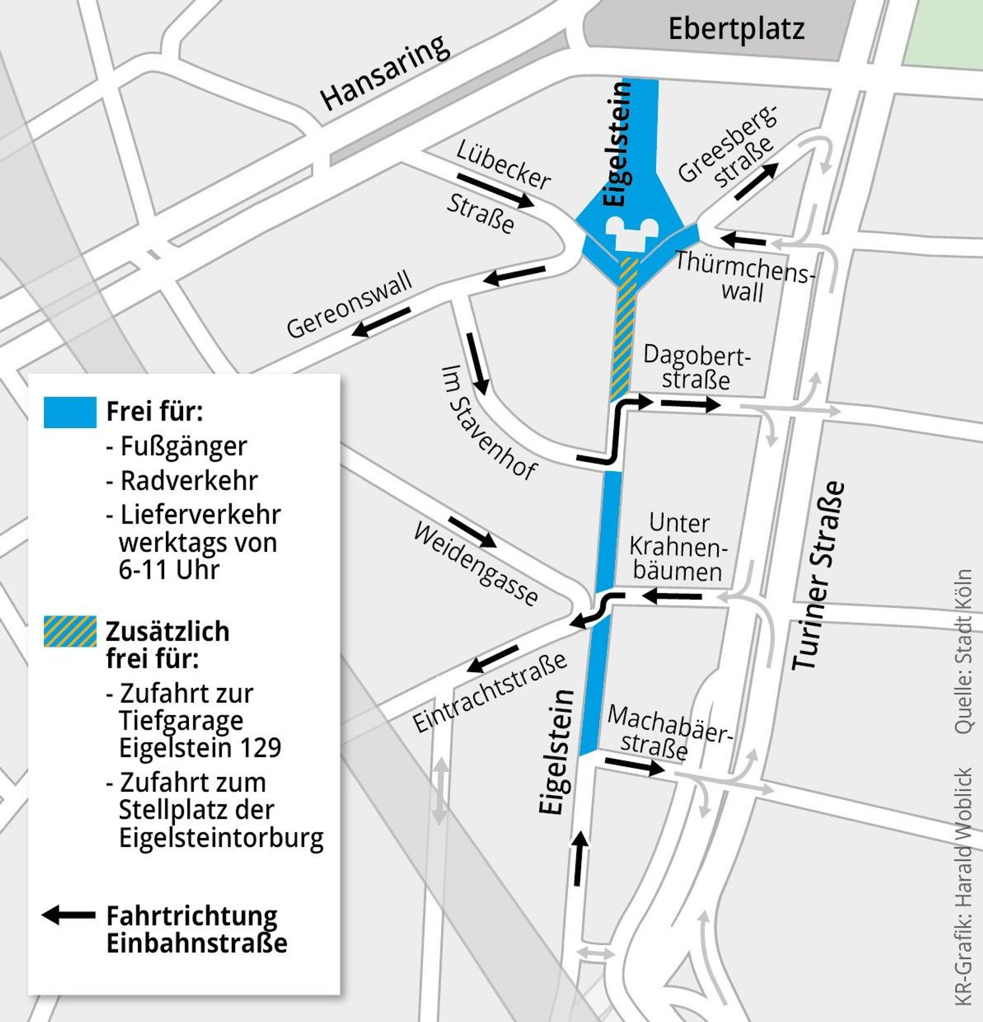 Grafik zur geplanten Verkehrsführung am Kölner Eigelstein.